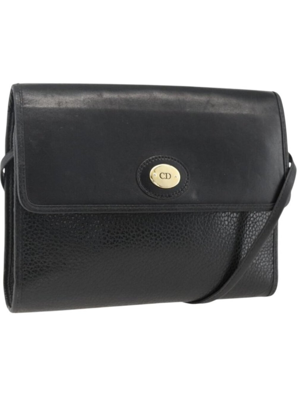 Christian Dior Shoulder Bag Leather Black Gold
